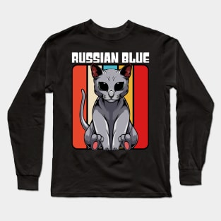 Russian Blue - Cute Retro Style Kawaii Cat Long Sleeve T-Shirt